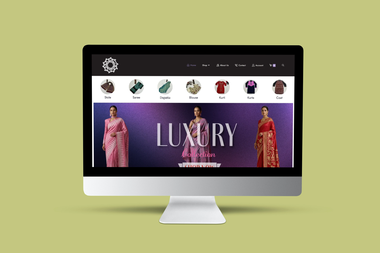 Mamtaz Handicrafts web design or website's landing page graphics in Monitor screen